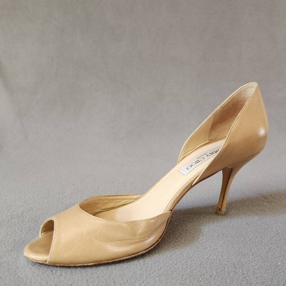 JIMMY CHOO Patent Peep Toe Heel Pumps Size 38.5 Designer Closet Basics Shoes - Picture 16 of 16